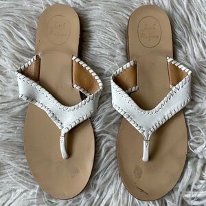 Jack Rogers White Leather Whipstitch Thong Flat Flip Flops Size 11